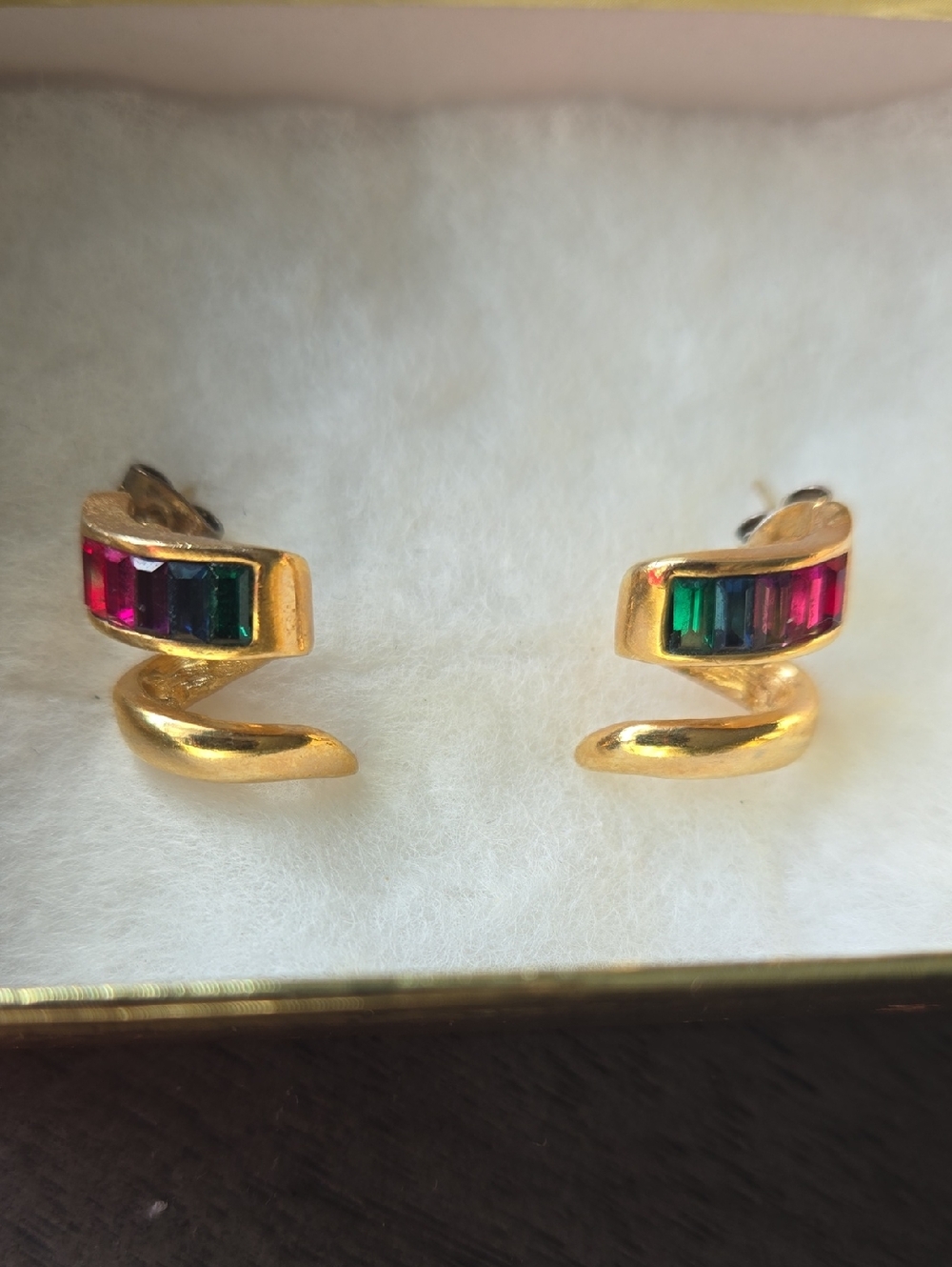 Vintage 1980s Gold-tone Multicolor Spiral Stud Earrings - Women Jewelry
